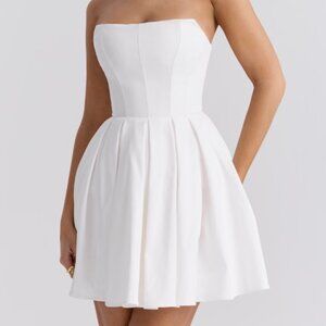 House of CB Emmanuela white strapless pleated mini dress